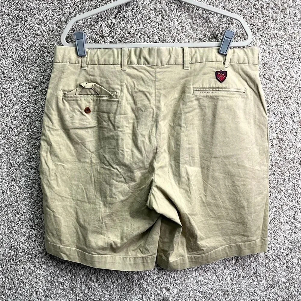 Polo Ralph Lauren Shorts Boys 38 Golf Cotton Twill Stretch Tan Khaki Pleated 9”‎